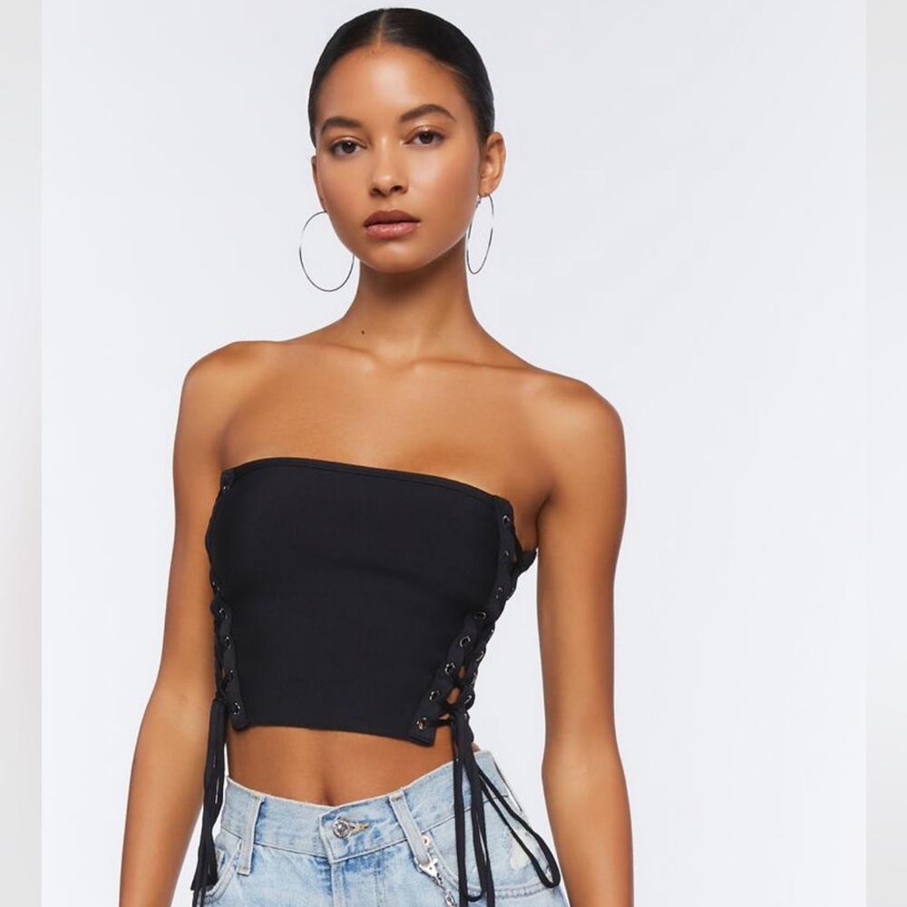 Forever 21 Drawstring Eyelet Tube Crop Top